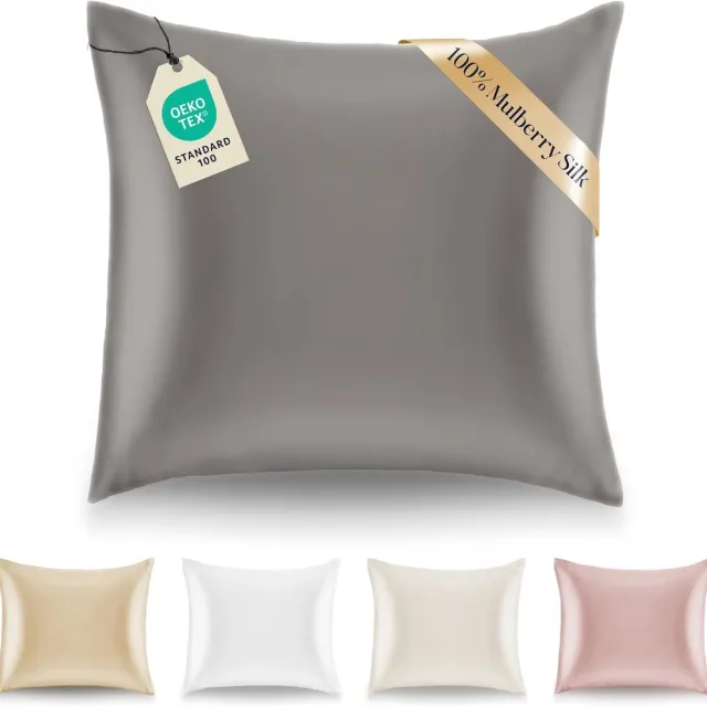 Famanu Zijden Kussensloop Voor Kussen 60 x 60 cm Zilvergrijs Dikte 19 Mannen Silk Pillow Case 100% Dubbelzijdige Moerbeizijde Verkocht per eenheid Kussenhoes Silver gray
