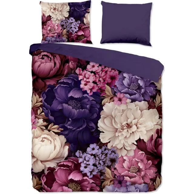 Pure dekbedovertrek bloemen - Lits jumeaux 240x200/220 cm - Paars - Microvezel Purple