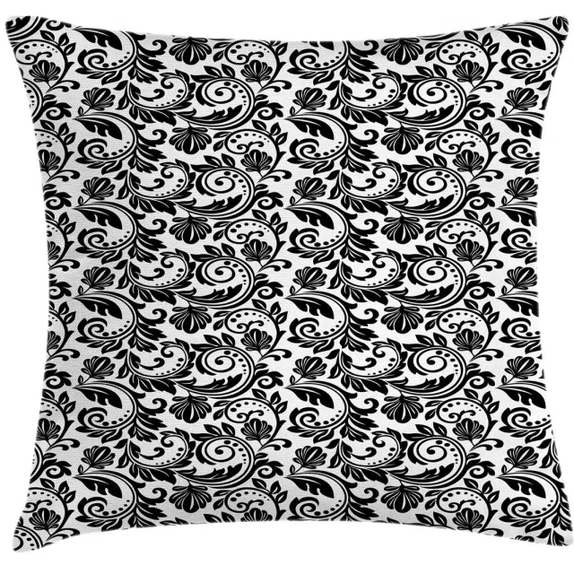 ABAKUHAUS Victoriaanse kussenhoes – Damast-geïnspireerde wijnoogst – 50x50 cm – zwart-wit