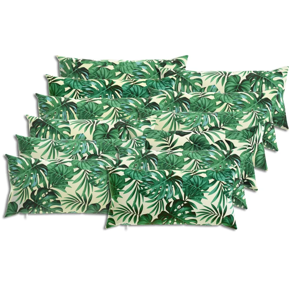 vidaXL Kussensloop 12 st HEERLEN Bladpatroon 40 x 80 cm Polyester groen, foto 4