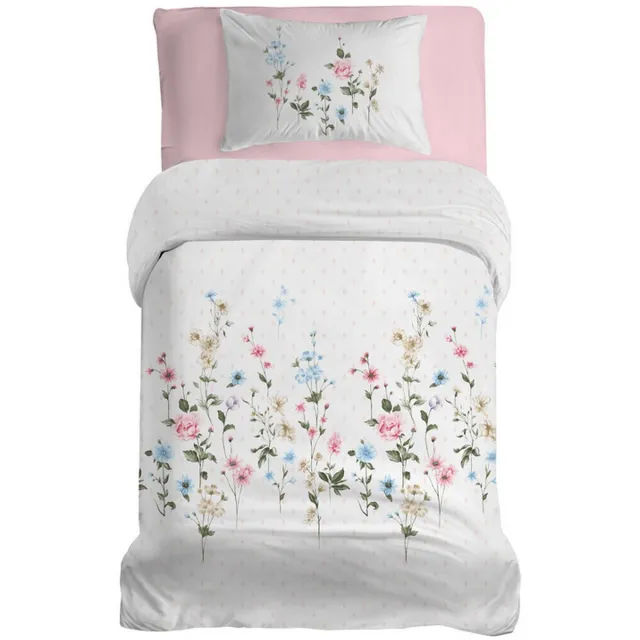 LINNICK Dekbedovertrek Katoen Renforcé Palitra - Powder - Dekbedovertrek 140x200/220cm - 100% Katoen - Eenpersoons - Dekbedovertrekken - Bloemen Dekbedovertrek Palitra roze