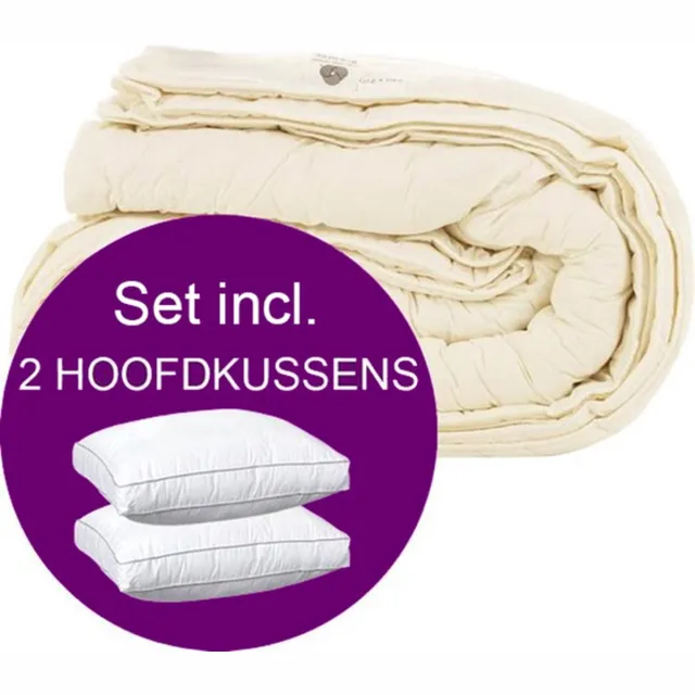 TIMZO Wollen Dekbed 4-Seizoenen + 2 Hoofdkussens - Tweepersoons - 200x200 cm - Set Ecru