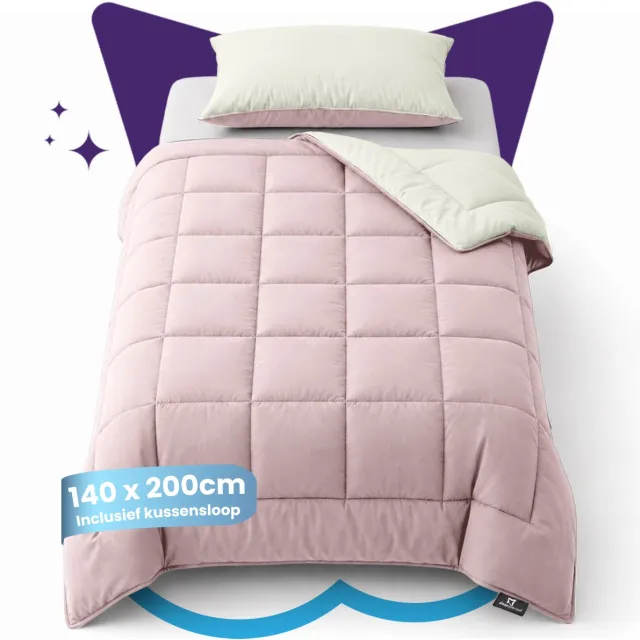 Slaapspeciaal Eazydekbed Supersoft Roze/Ivoor - Dekbed zonder Overtrek - Wasbaar Dekbed - Hoesloos Dekbed - All Year Dekbed - 2 in 1 Dekbed - Incl. 1 Kussensloop - 140x200 cm