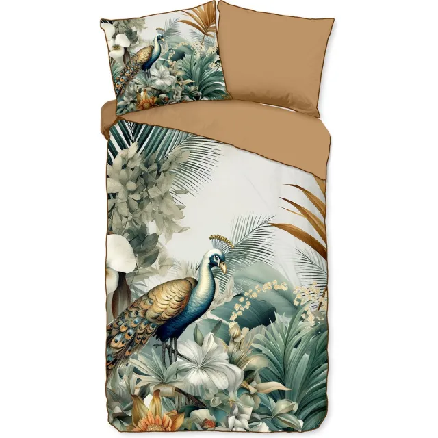 Descanso dekbedovertrek bladeren en vogels - 1 persoons 140x200/220 cm - Multi - 100% Katoen satijn