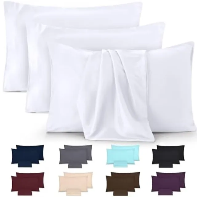 PromoHome Kussensloop Set van 4 - Zachte Geborstelde Microvezel Hoeslopen - Envelopsluiting - Krimp- en Kleurvast - 50x75 cm - Wit