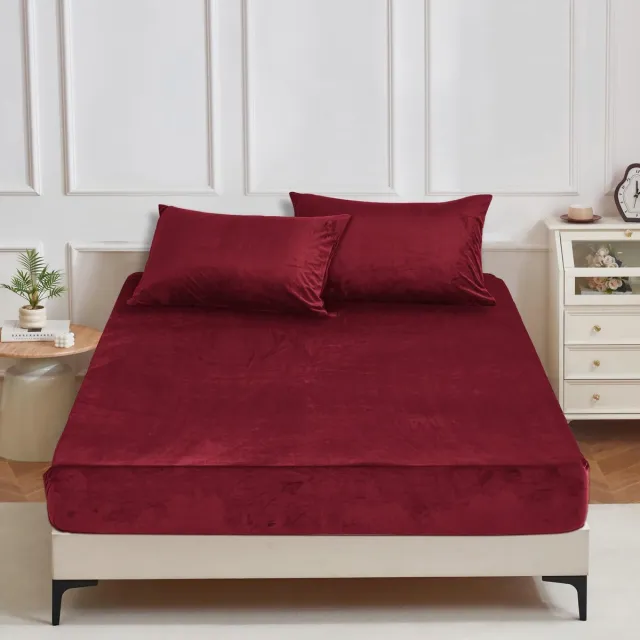 Ibenzoa Warme en Zachte Winter Hoeslaken van Pluche voor Boxspringbedden 180x200 cm Wine Red