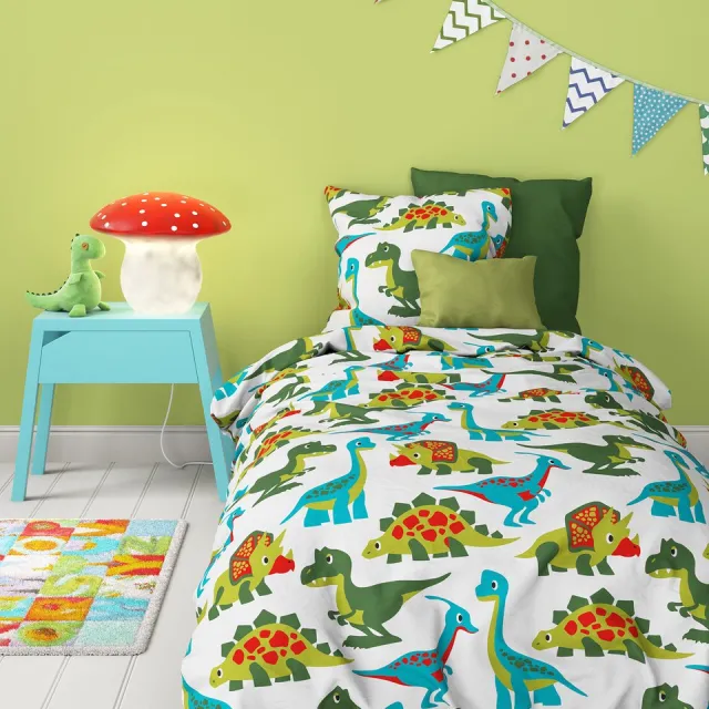 Mistral Home DEKBEDOVERTREK - flanel - 140 x 200 cm + 65 x 65 cm - eenpersoons - tekening - groen - Voor kinderen Groen/Blauw/Rood/Wit