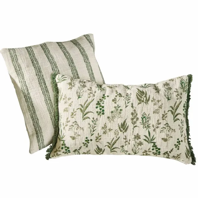 Loberon Kussenhoes set van 2 Wescombe groen/wit