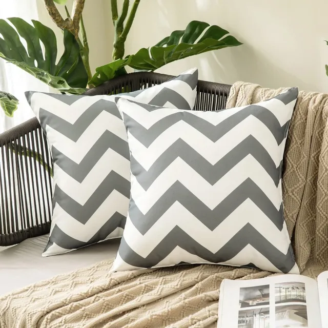 Ibenzoa Set van 2 waterdichte decoratieve kussenslopen met elegant golfstrependesign voor binnen en buiten grijs