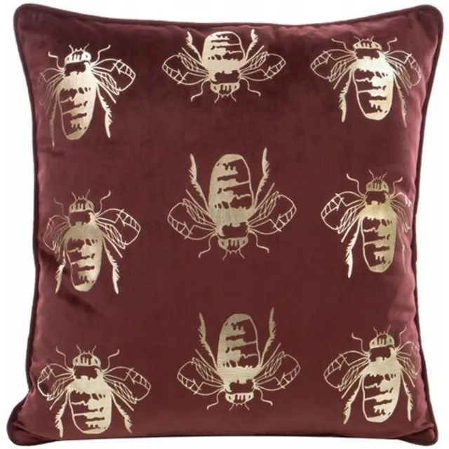 Eurofirany Rode fluwelen kussensloop met gouden hommels 45x45 cm Rood;Goud