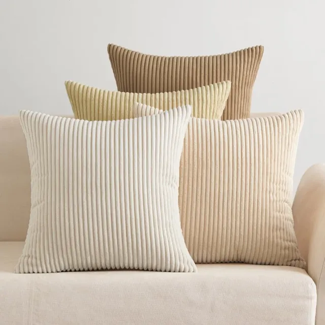 Famanu Corduroy ribfluweel kussenhoezen set van 4 (45x45 cm) – modern & comfortabel – zachte ribstructuur – beige