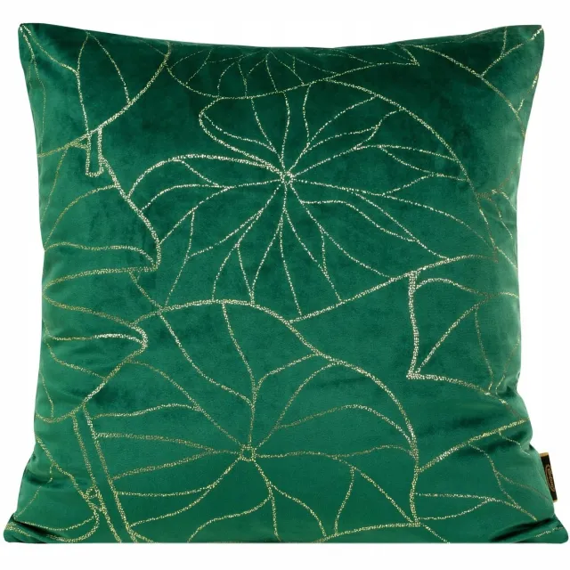 Eurofirany Fluwelen Kussenhoes 45x45cm - Flesgroen met Gouden Bloemenprint