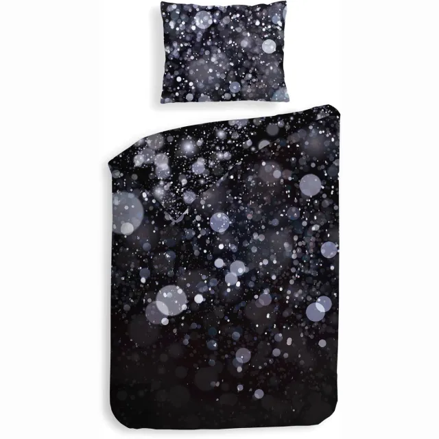 Heckettlane Dekbedovertrek Gabin - Bedlinnen met Stippen print - 140x200-220 cm - Zwart - Dekbedovertrek van 100% Katoen-Satijn Black