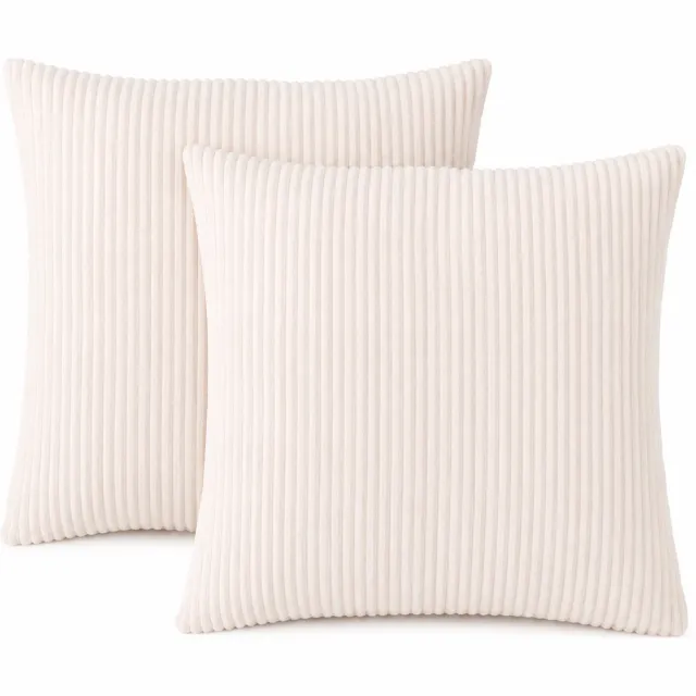 Bobypet Pluche Kussensloop - Set van 2 - Herfst decoratie - Comfortstrepen - 40x40cm - Zachte kussenslopen voor bank, woonkamer, slaapkamer, slaapbank - Wit