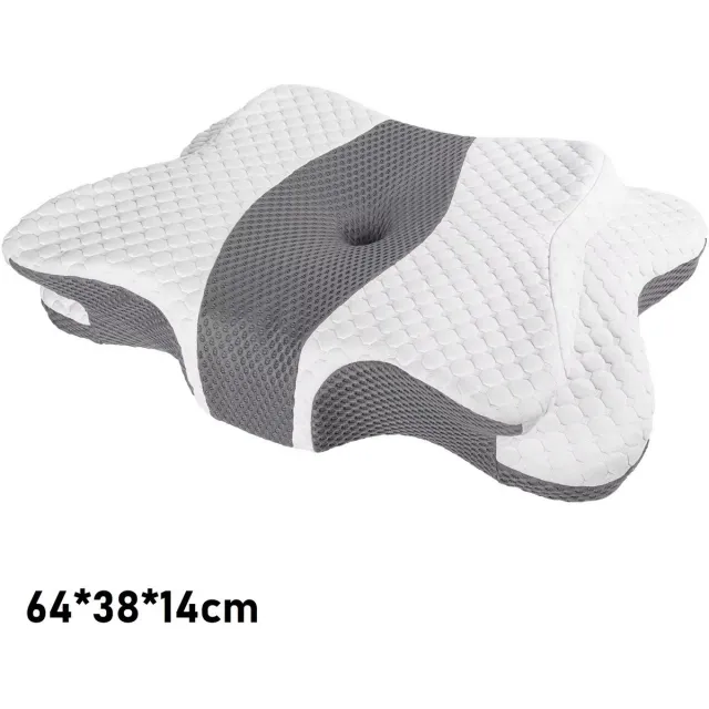 JOYNEXTBUY Ergonomisch Nekkussen Memory Foam – Cervicaal Hoofdkussen voor Zij- en Rugslapers – Vlindervormig Orthopedisch Kussen Wit/Grijs