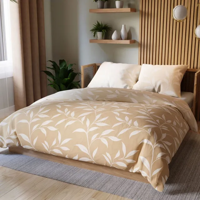 Markizeta IRMA Serie - Satijnen Katoenen Dekbedovertrek - Beige - Plantenmotief Beige;Wit