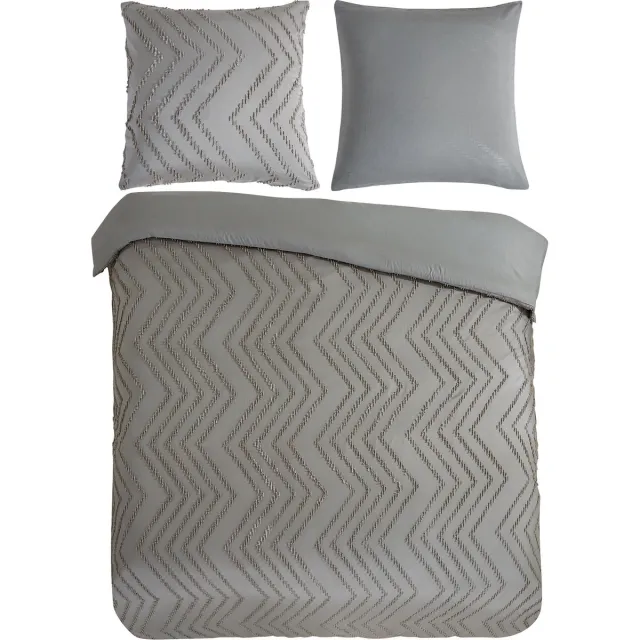 Pure dekbedovertrek luxe zizag biezen/ borduursels - Lits jumeaux 240x200/220 cm - Taupe - Microvezel