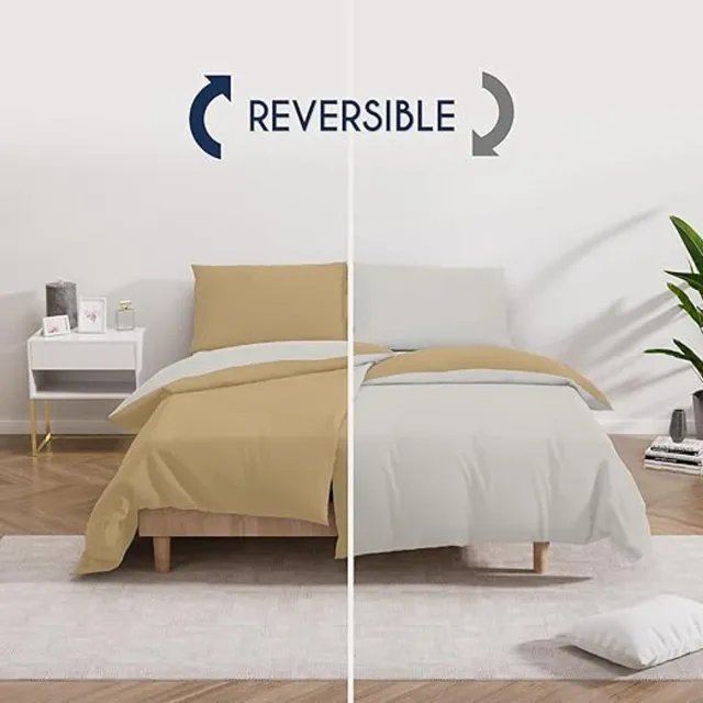 Karma 2 dekbedovertrekken 135x200 cm met 2 kussenslopen 80x80 cm - Beige/Zand - 135x200 Bedset in 100% microvezel - 4 stuks - Gecertificeerd vrij van chemicaliën (Oeko TEX) beige - zand