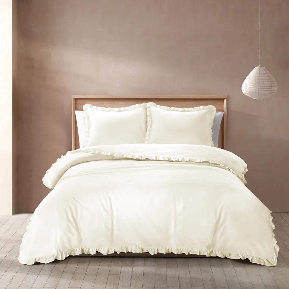 NOUS Living katoenen ruffle dekbedovertrek 2-persoons (200x220 cm) ecru, foto 5