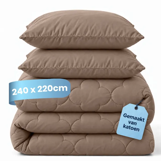 Slaapspeciaal Eazydekbed Prestige Bruin - Wasbaar Dekbed - Dekbed zonder Overtrek - Hoesloos Dekbed - All Year Dekbed - 2 in 1 Dekbed - Incl. 2 Kussenslopen - 240x220 cm - 100% Katoen Warm Bruin