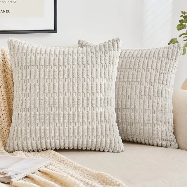 Famanu Corduroy ribfluweel kussenhoezen set (40x60 cm) – decoratieve sofakussenslopen – zachte ribstructuur – beige A-beige