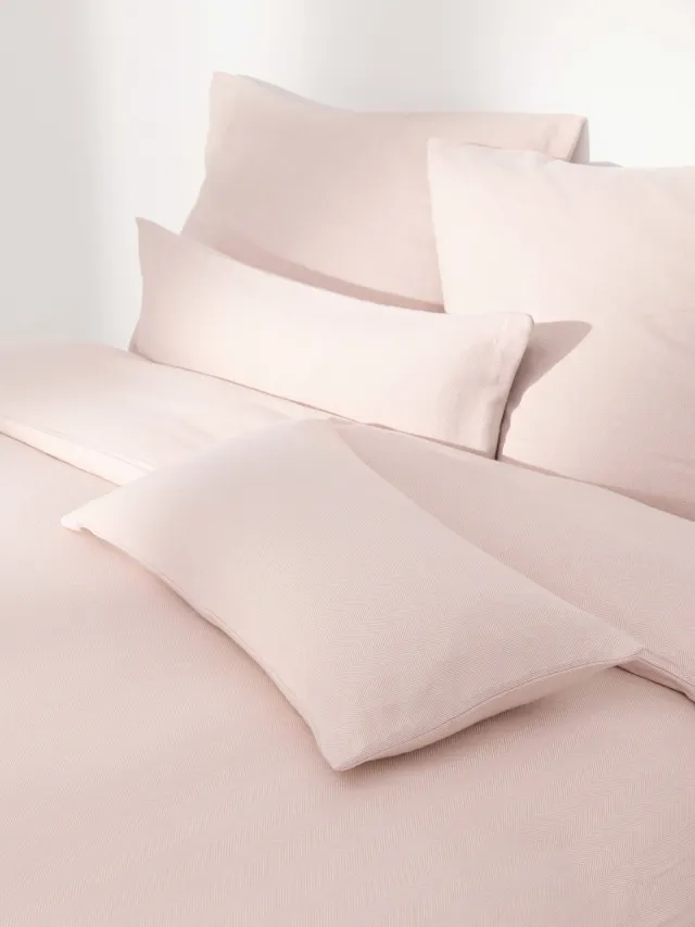 Westwing Collection Flanellen dekbedovertrek Wanda met visgraatpatroon Roze