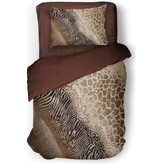Eleganzzz Dekbedovertrek Wilderness Chic - Brown - Dekbedovertrek 140x200/220cm - Micropercal - Eenpersoons - Dekbedovertrekken - Dierenprint Dekbedovertrek