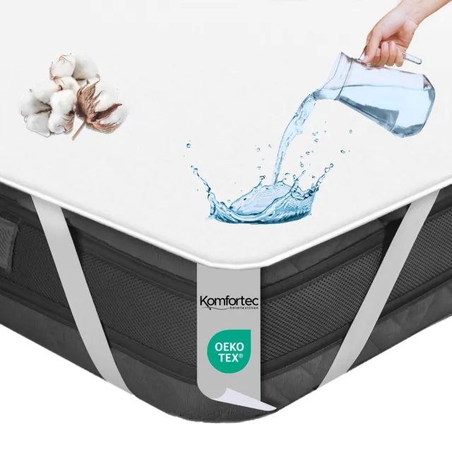 Komfortec Waterdichte Matrasbeschermer 120x200 cm - Katoen – 4 Elastische Banden - Matrasbeschermhoes - Ademende Matrashoes - Niet Krakend - Anti-allergie 120x200 - Katoen