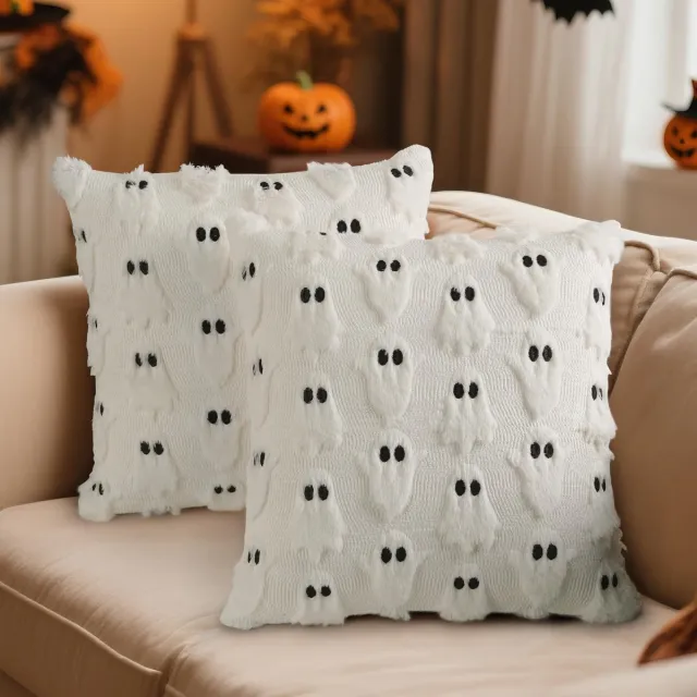 Unyqoos Set van 2 decoratieve kussenhoezen voor Halloween, herfst en feestdagen wit