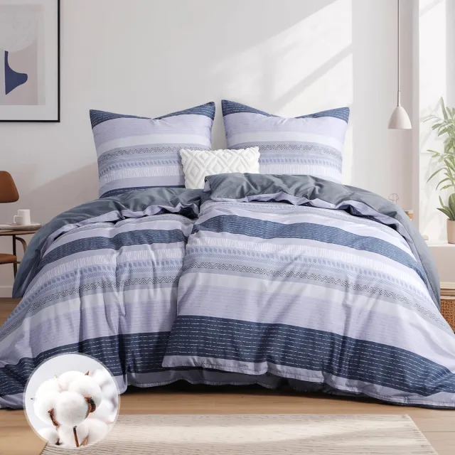 Unyqoos Luxe katoenen beddengoedset met streepdesign en omkeerbare hoes Grijs