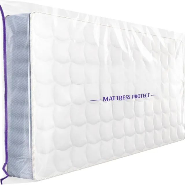 PromoHome Matrashoes 90x200cm voor Verplaatsen en Opslag - Stevige Beschermhoes met Ritssluiting voor Matrassen - Waterdicht en Herbruikbaar Transparant