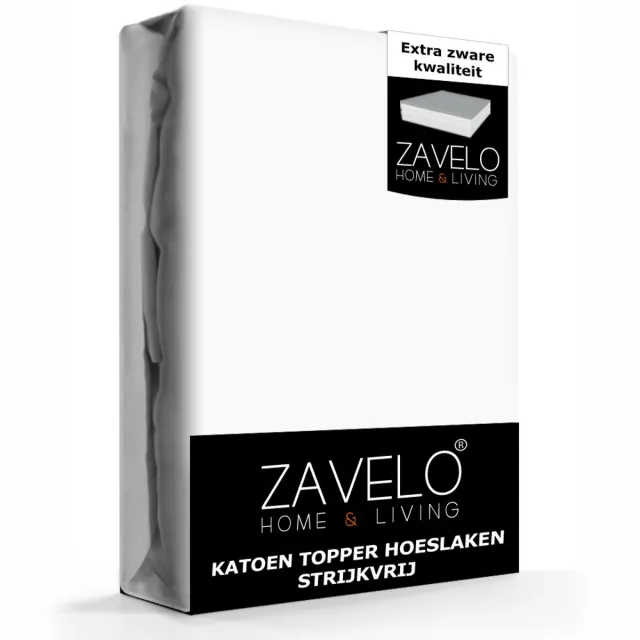 Zavelo Katoen Topper Hoeslaken Strijkvrij Wit-Lits-jumeaux (200x220 cm)