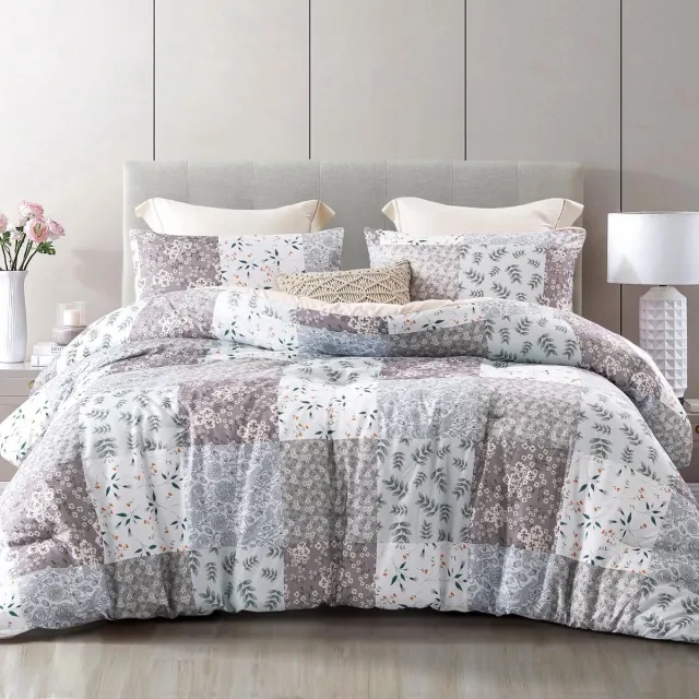 Famanu Dekbed, 220 x 230 cm, ademend en zacht, met 2 kussenslopen, grijze ruit Neutraal