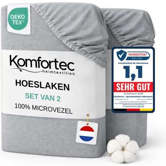Komfortec Microvezel Hoeslaken set van 2 90x200 cm - 30cm Matrashoogte - Rondom Elastiek Grijs