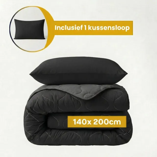 Dekbed-Discounter Sleeptime Dekbed Zonder Overtrek 140 x 200 cm - Inclusief 1 kussensloop - Wasbaar op 40 graden - Warmteklasse 2 - Zwart, Blauw