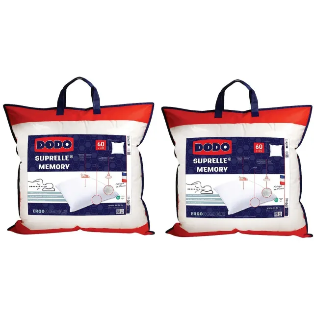 Vente-unique Set van 2 ergonomische hoofdkussens DODO met vormgeheugen - 1060 g/m² - 60 x 60 cm - CERVEA Wit