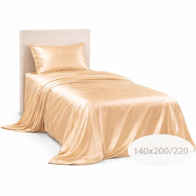 Roden Blue Satijnen Dekbedovertrek - Champagne - 140x200/220 - Luxe & Koel - Zacht & Ademend - Incl. Kussenslopen