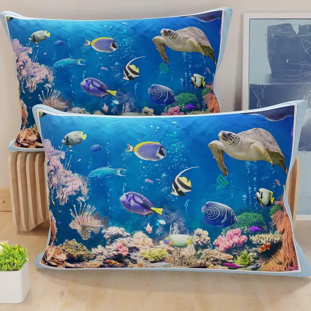 Famanu Set van 2 luxe kussenslopen 50 x 80 cm van microvezel, vervaardigd in Italië, perfect voor een comfortabele nachtrust, vrij van schadelijke stoffen en gemaakt met natuurlijke materialen Aquarium