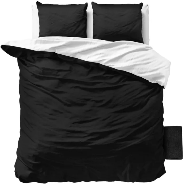 Sleeptime Twee Kleuren Dekbedovertrek - Lits Jumeaux 240x200/220 cm - Inclusief 2 Kussenslopen 60x70 cm - Wit/Zwart Wit / Zwart
