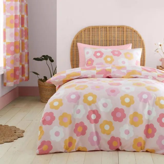 Ibenzoa Retro Bloemenpatroon Dekbedovertrekset met Kussenhoes in Zachte Roze Kleuren