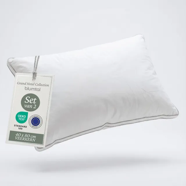 Blumtal Veren Kussen Lillabo - 3-kamer vullling - Oeko-TEX gecertificeerd kussen met verenvulling - Katoenen Hoes - 40 x 80 cm - Set van 2 Wit