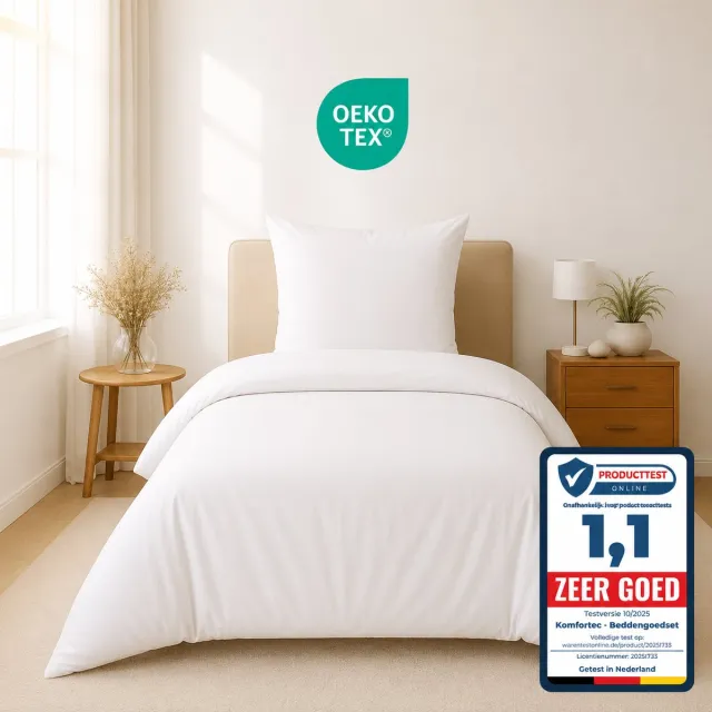 Komfortec Premium Dekbedovertrek 135x200 cm + Kussensloop 80x80 cm - 100% Microvezel - 90 g/m² - 2-Delige Superzachte Beddengoedset - met Rits - Wit