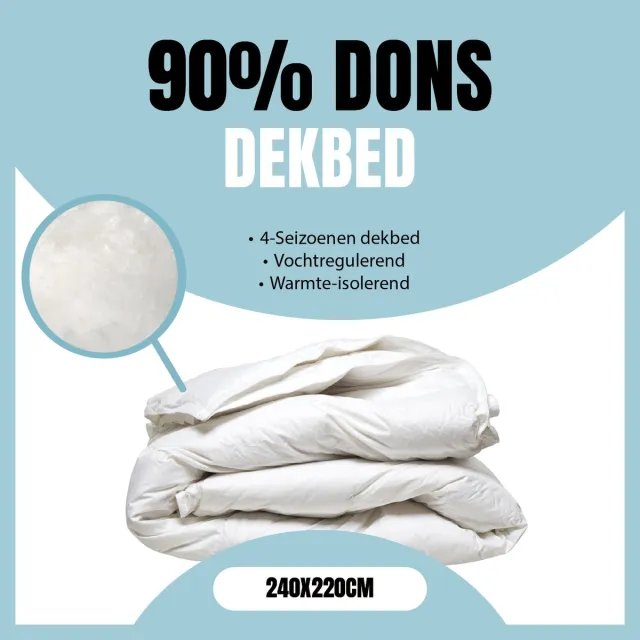 Eleganzzz 4 Seizoenen Donzen Dekbed - 240x220 cm - 90% Eendendons - Zomerdekbed & Winterdekbed - Donsdeken 240x220 - Lits Jumeaux Extra Lang - Dekbedden Wit