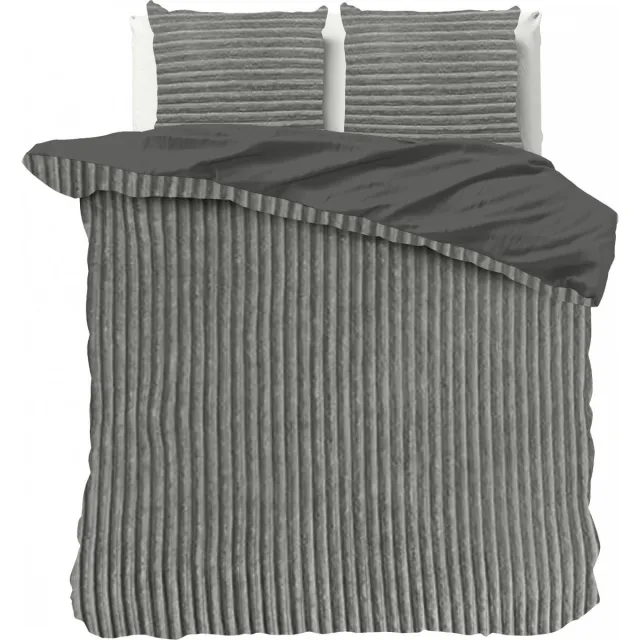 Sleeptime Teddy Rib Dekbedovertrek - 200X200/220 + 2 x kussenslopen 60x70 - Grijs Ribbed Grijs