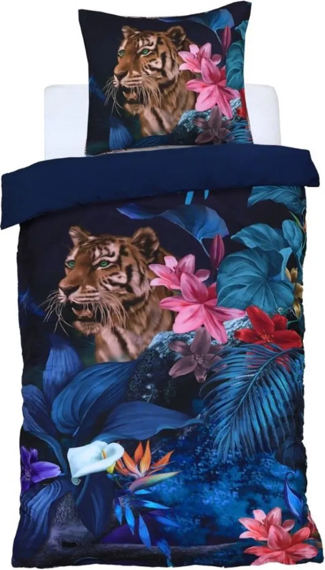 Husch Dekbedovertrek JungleTiger - 140x200/220 - Tijger Donkerblauw
