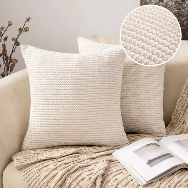 Ibenzoa Set van twee decoratieve corduroy kussenslopen voor bank en woonkamer beige