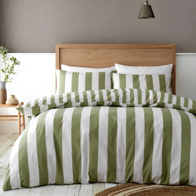Catherine Lansfield Cove Stripe Dekbedovertrek Set Groen - 1 Persoons