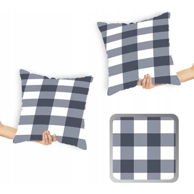 Designpremium Katoenen satijnen kussenslopen 40x40 cm, 2 stuks, marineblauw-wit ruit