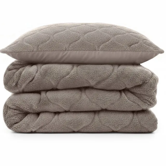 Sleeptime 2 in 1 Teddy Premium Dekbed zonder Overtrek - Dekbed Inclusief Slopen - 140 x 200 cm - Taupe/Grijs