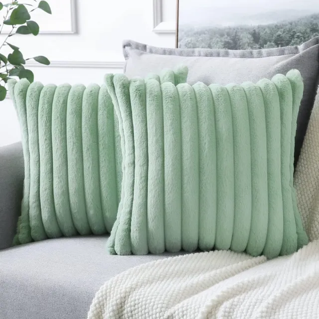 Ibenzoa Zachte Decoratieve Kussenhoezen Set Lichtgroen - 45 x 45 cm - Premium Microvezel